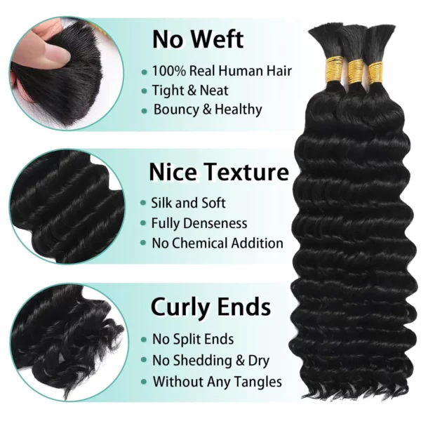 Human Hair Braids - Deep Wave Black - Image 3